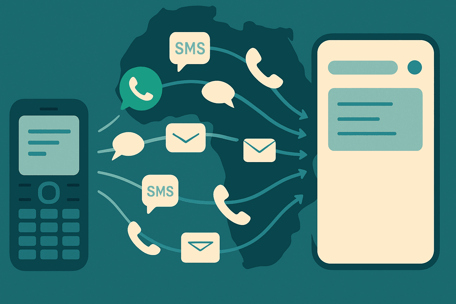chatworX channels converging into one inbox, including USSD on a feature phone, across Africa